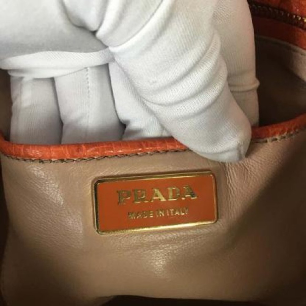 Prada Orange Ostrich Leather Satchel Tote Bag - Picture 7 of 8